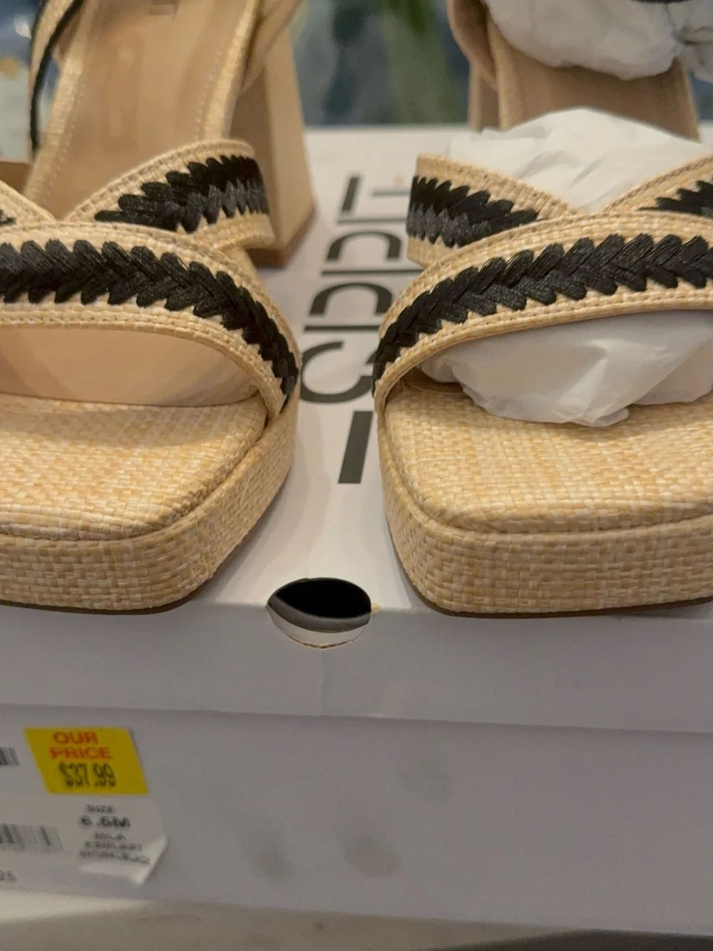Esprit Beige and Black Woven Platform Wedge Sandals
